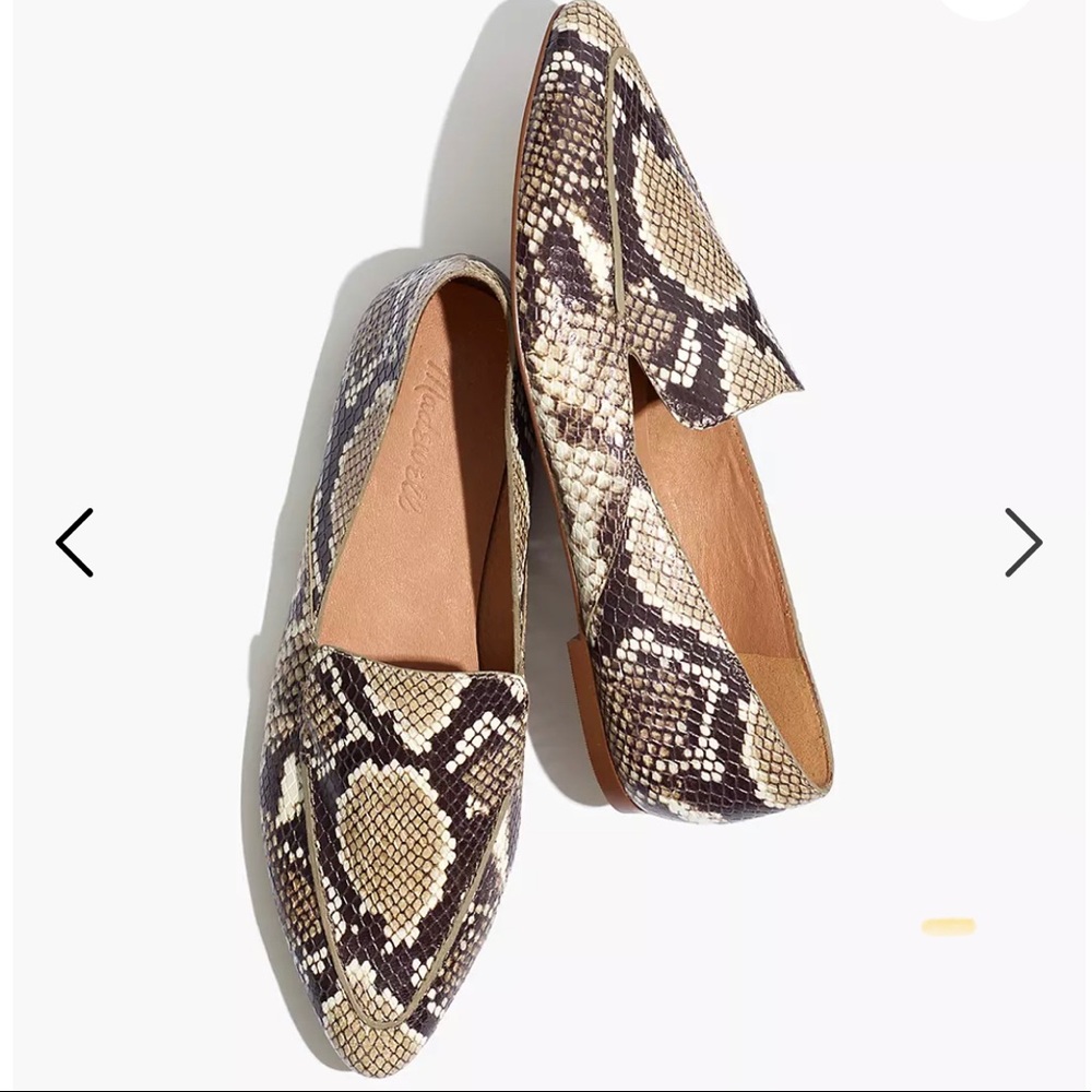Madewell Snake Print Leather Loafers in Cream and Black